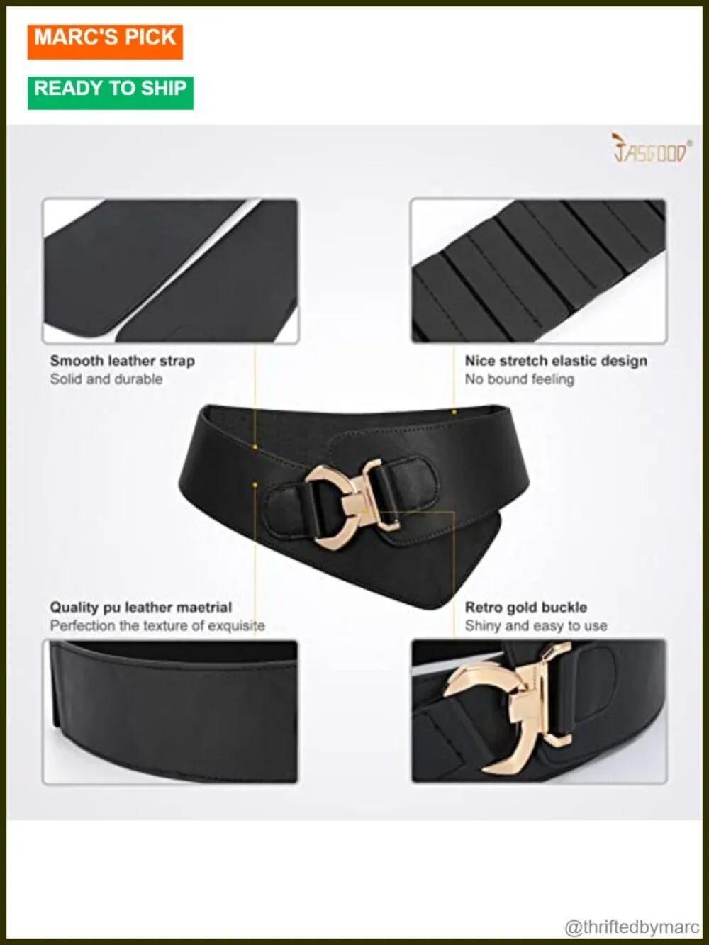 Vintage Wide Elastic Stretch Waist Belt with Gold Interlock Buckle